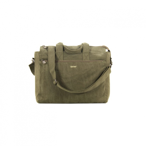 Hemp Laptop Bag With Handle And Shoulder Strap - Khaki